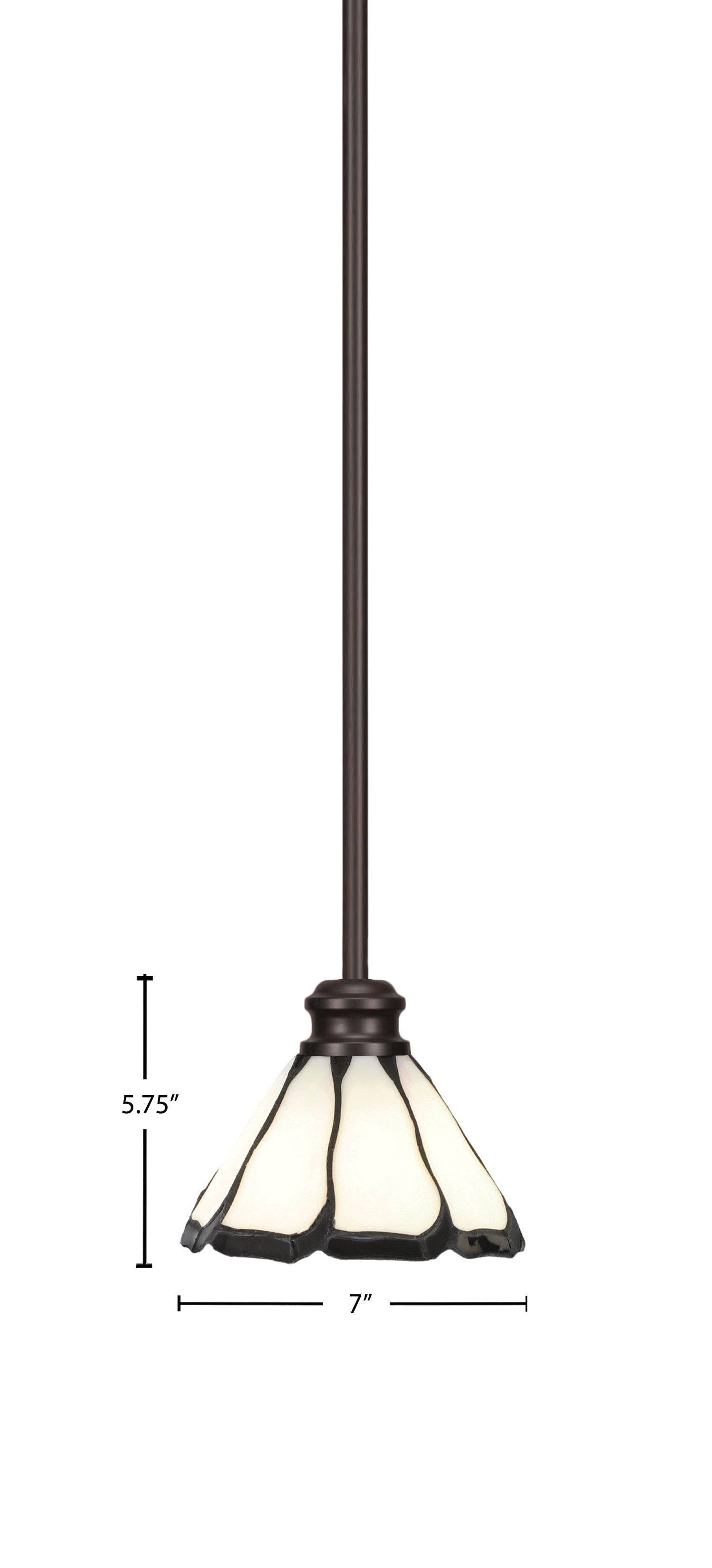 Edge One Light Mini Pendant in Espresso with 7" Pearl & Black Flair Art Glass Shade