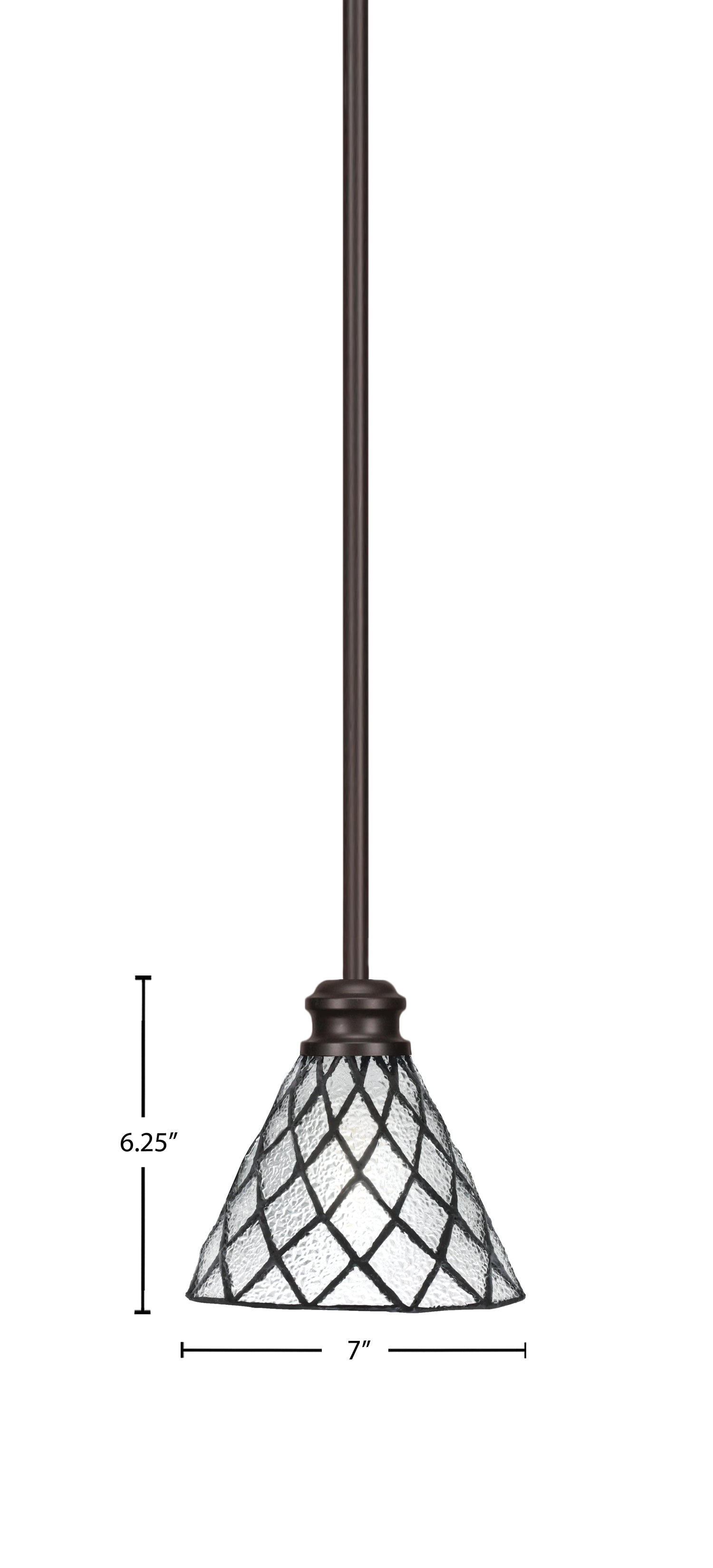 Edge One Light Mini Pendant in Espresso with 7" Diamond Ice Art Glass Shade