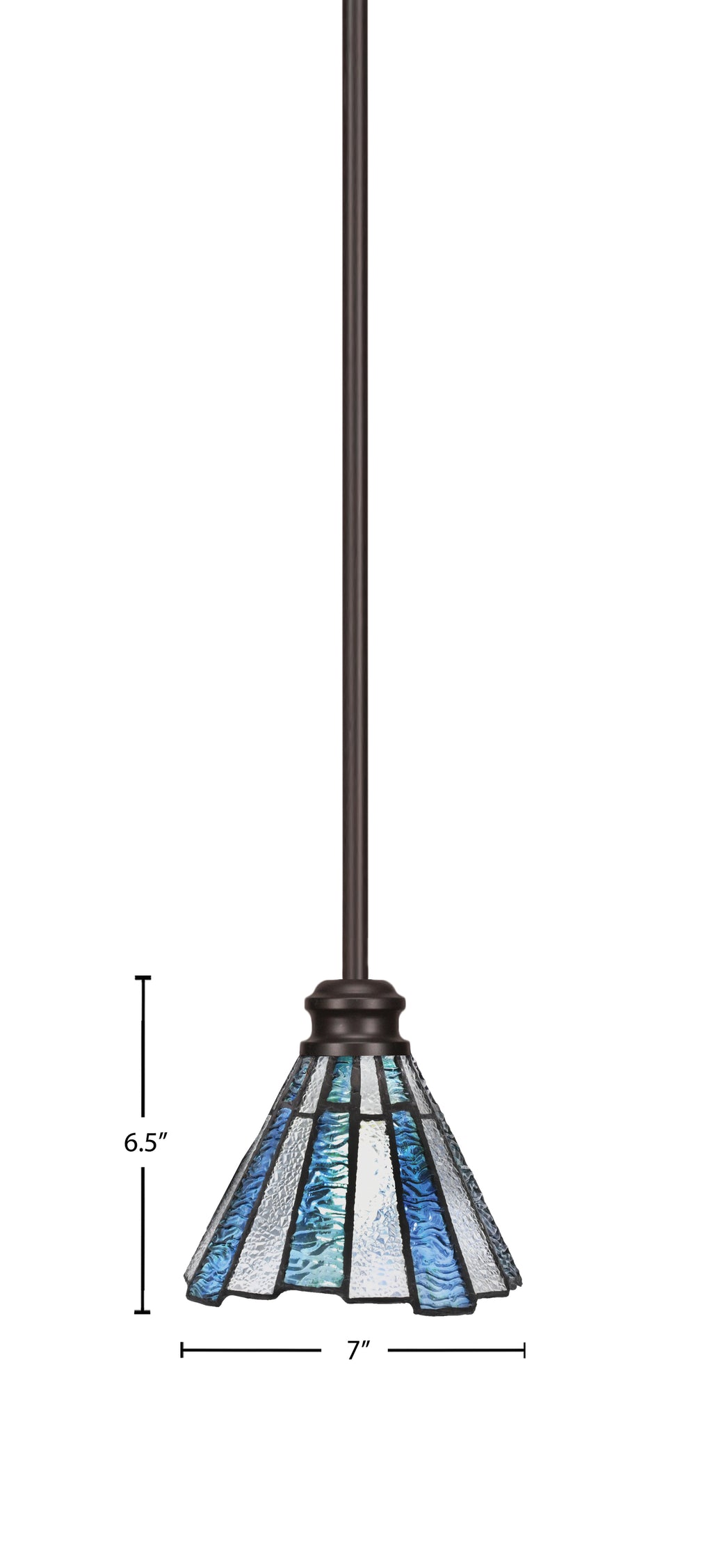 Edge One Light Mini Pendant in Espresso with 7" Sea Ice Art Glass Shade