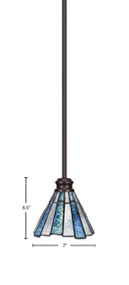 Edge One Light Mini Pendant in Espresso with 7" Sea Ice Art Glass Shade