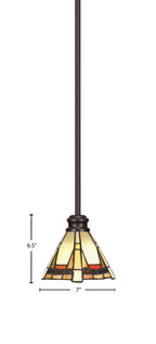 Edge One Light Mini Pendant in Espresso with 7" Zion Art Glass Shade