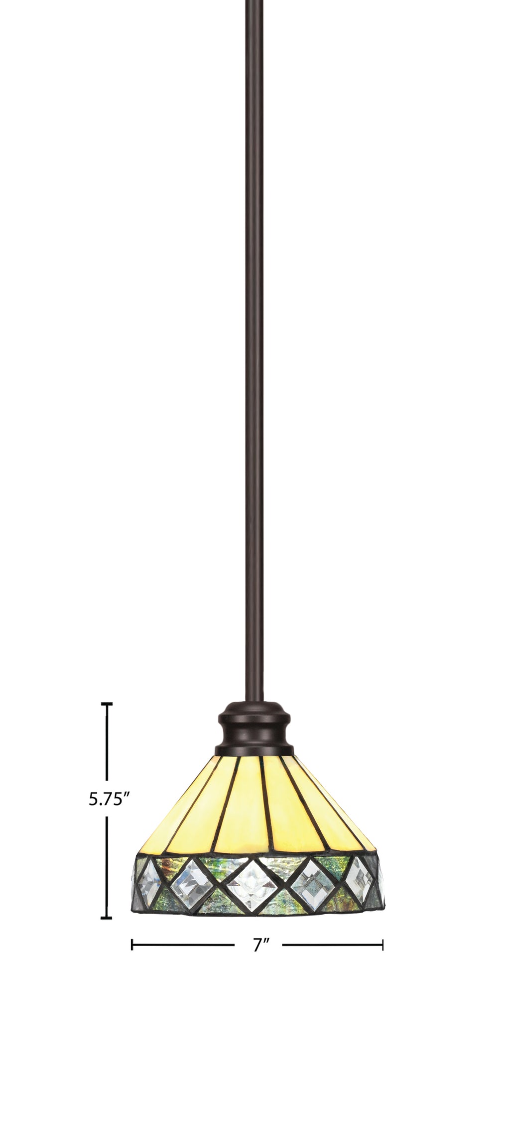 Edge One Light Mini Pendant in Espresso with 7" Diamond Peak Art Glass Shade