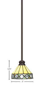 Edge One Light Mini Pendant in Espresso with 7" Diamond Peak Art Glass Shade