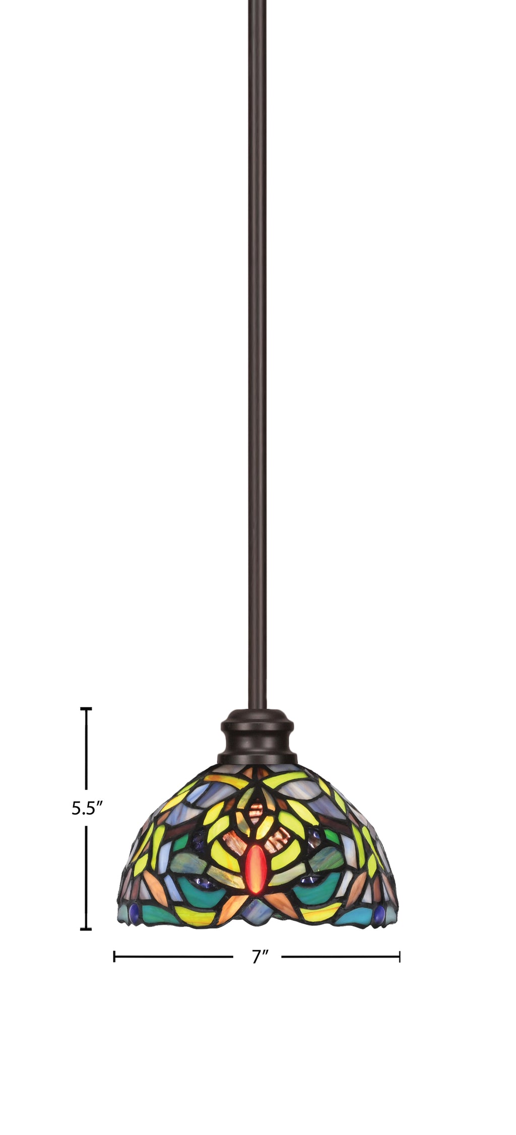 Edge One Light Mini Pendant in Espresso with 7" Kaleidoscope Art Glass Shade
