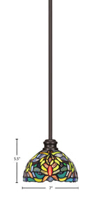 Edge One Light Mini Pendant in Espresso with 7" Kaleidoscope Art Glass Shade
