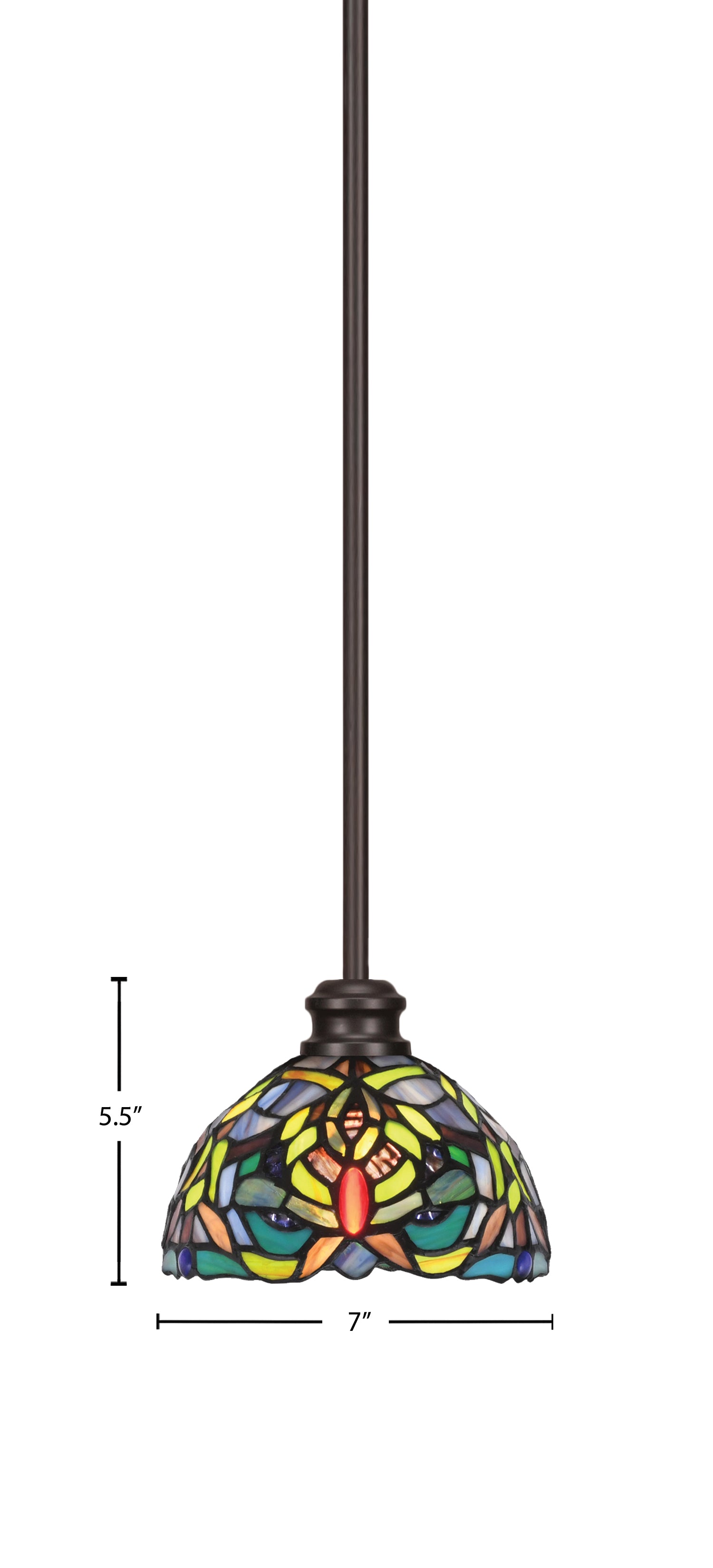 Edge One Light Mini Pendant in Espresso with 7" Kaleidoscope Art Glass Shade
