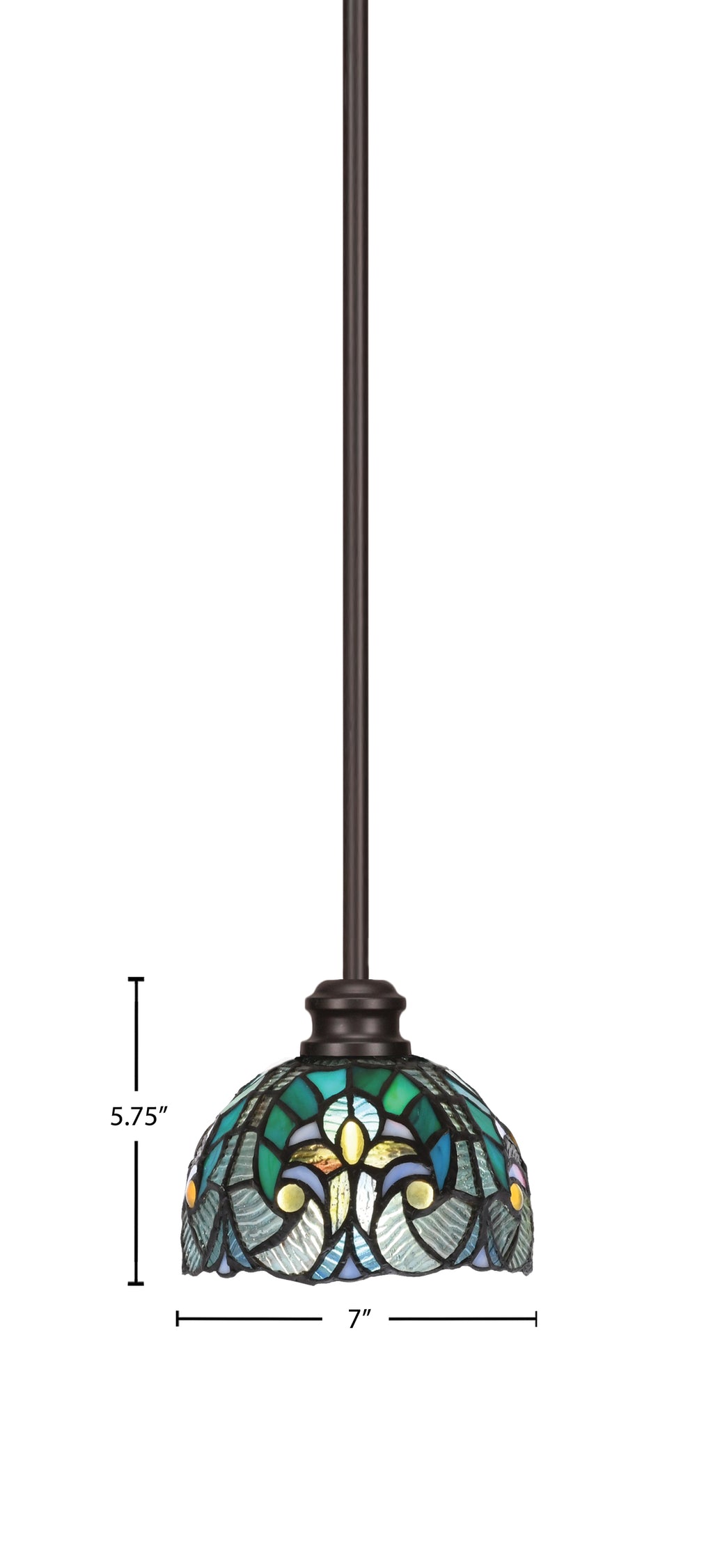 Edge One Light Mini Pendant in Espresso with 7" Turquoise Cypress Art Glass Shade