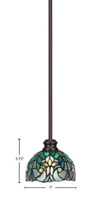 Edge One Light Mini Pendant in Espresso with 7" Turquoise Cypress Art Glass Shade
