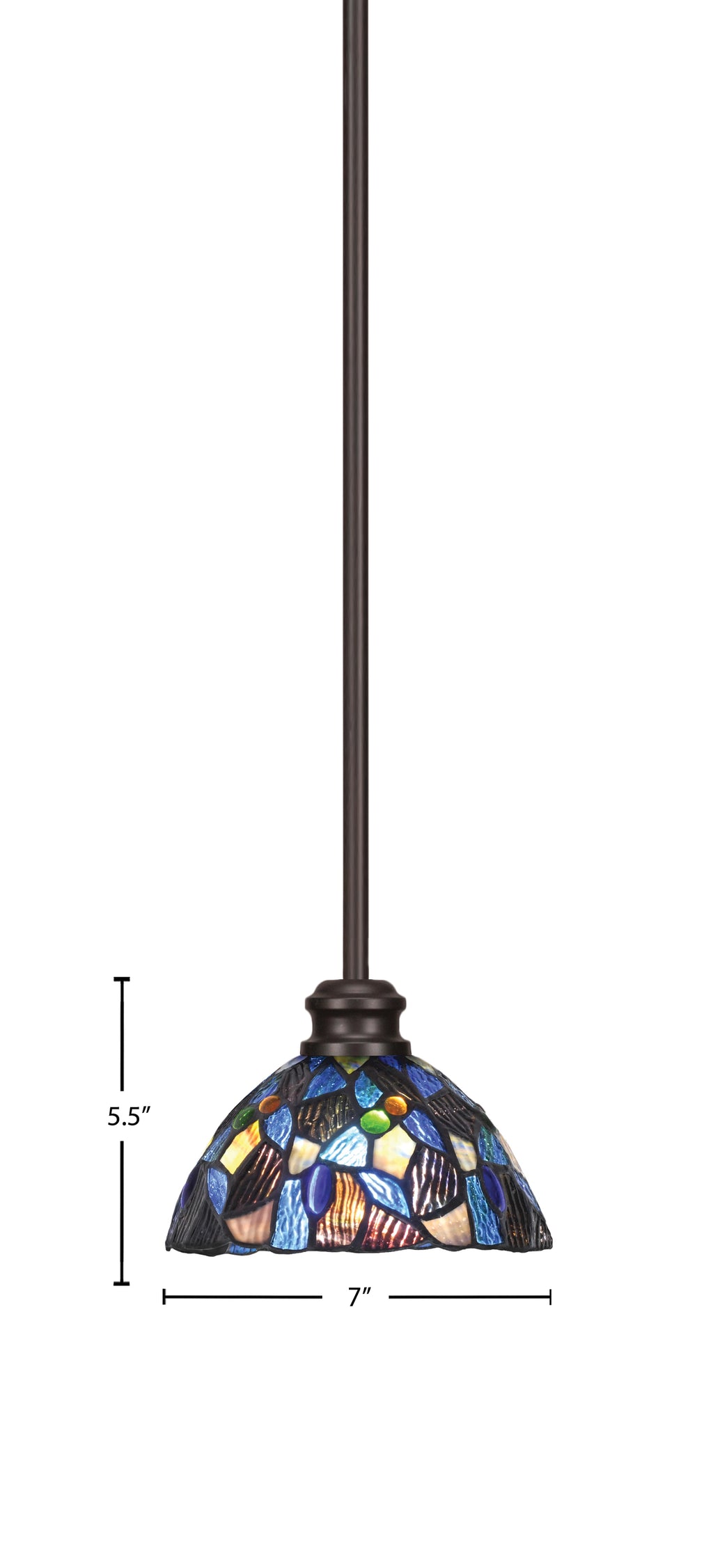 Edge One Light Mini Pendant in Espresso with 7" Blue Mosaic Art Glass Shade