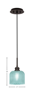 Edge One Light Mini Pendant in Espresso with 6" Turquoise Textured Shade