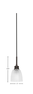 Edge One Light Mini Pendant in Espresso with 5" Clear Ribbed Shade