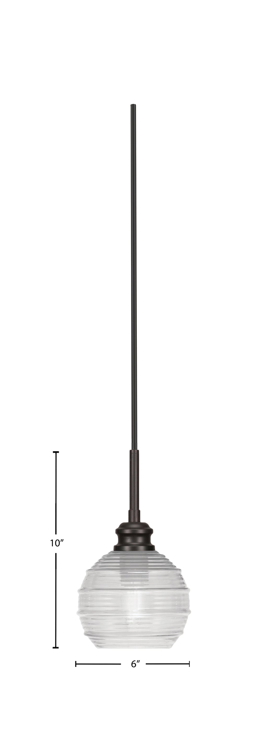 Edge One Light Mini Pendant in Espresso with 6" Clear Ribbed Shade
