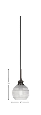 Edge One Light Mini Pendant in Espresso with 6" Clear Ribbed Shade