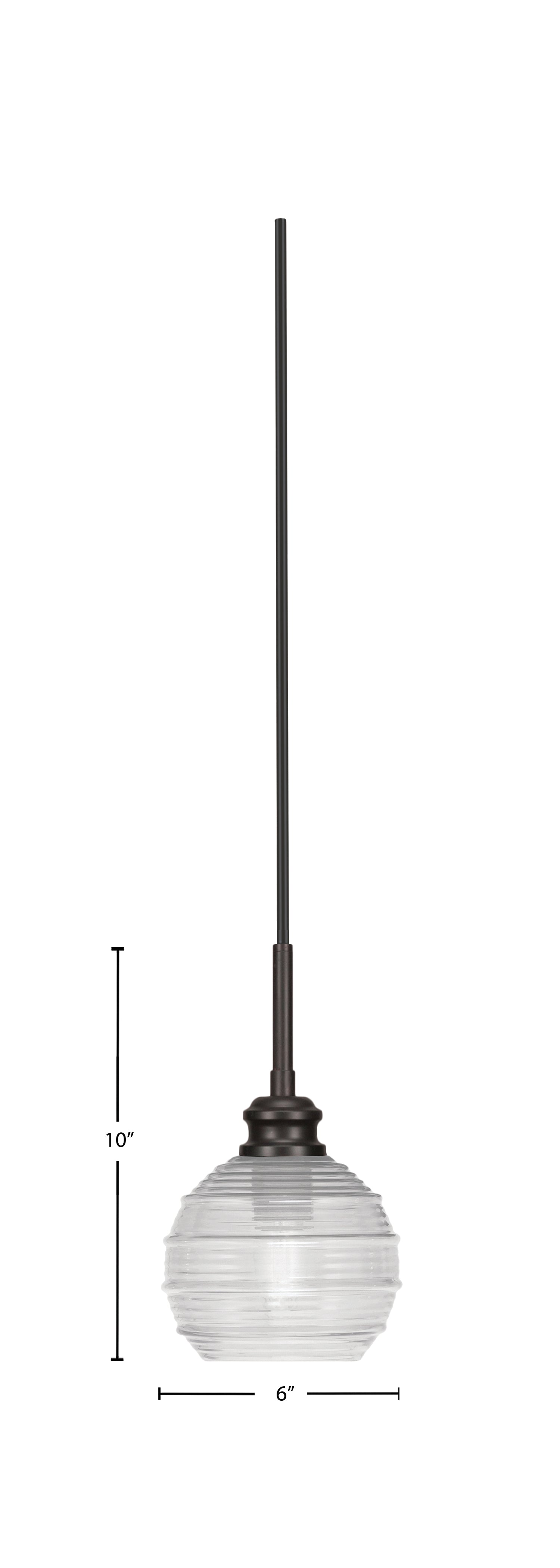 Edge One Light Mini Pendant in Espresso with 6" Clear Ribbed Shade