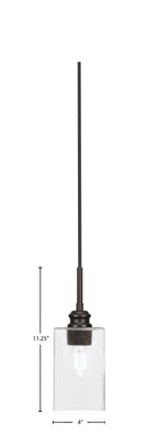 Edge One Light Mini Pendant in Espresso with 4" Square Clear Bubble Shade