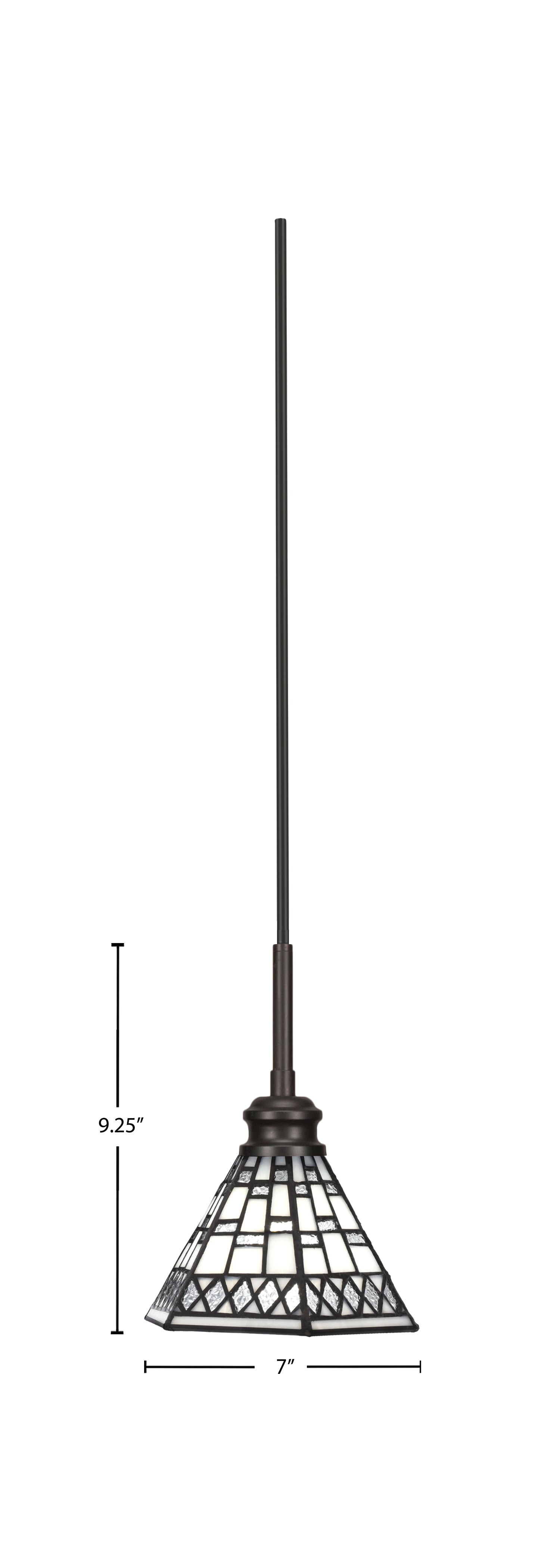 Edge One Light Mini Pendant in Espresso with 7" Pewter Art Glass Shade