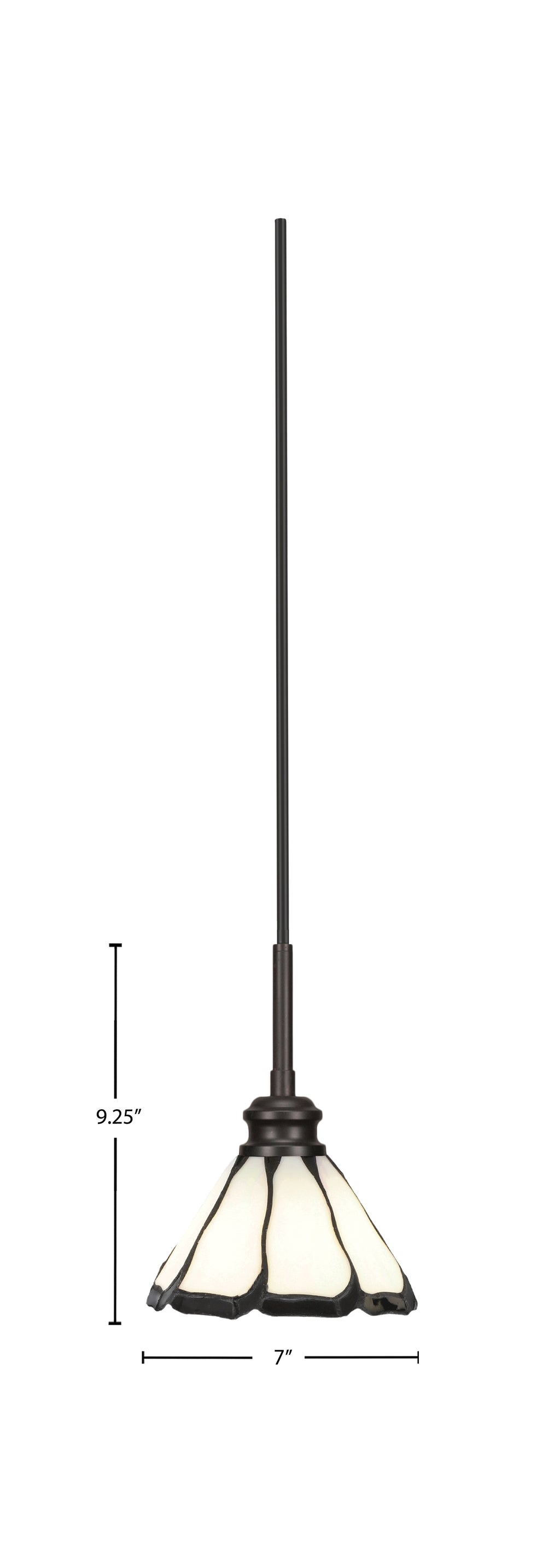 Edge One Light Mini Pendant in Espresso with 7" Pearl & Black Flair Art Glass Shade