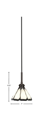 Edge One Light Mini Pendant in Espresso with 7" Pearl & Black Flair Art Glass Shade