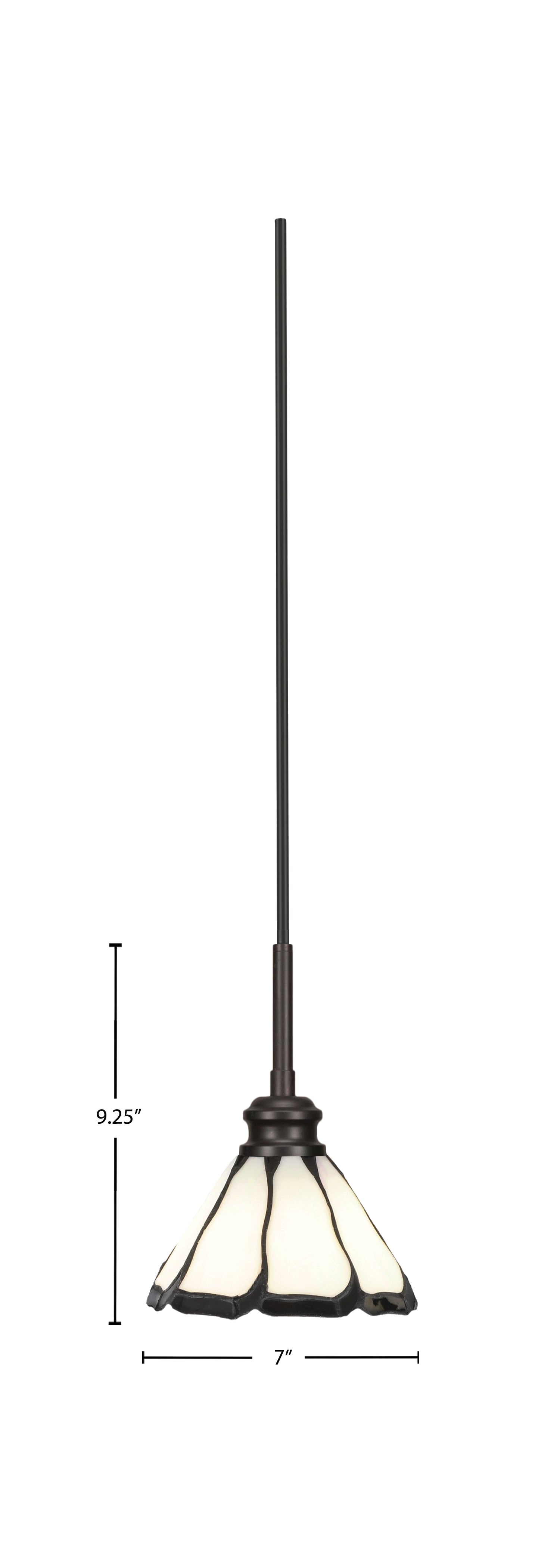 Edge One Light Mini Pendant in Espresso with 7" Pearl & Black Flair Art Glass Shade