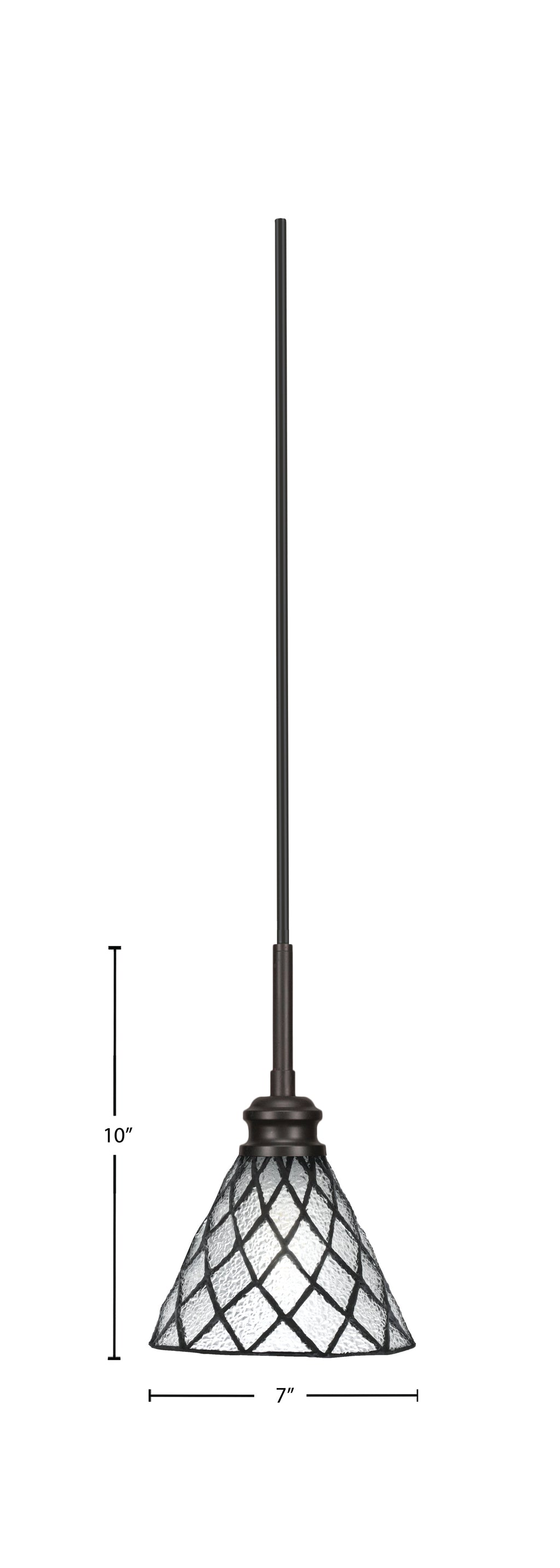 Edge One Light Mini Pendant in Espresso with 7" Diamond Ice Art Glass Shade