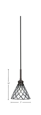 Edge One Light Mini Pendant in Espresso with 7" Diamond Ice Art Glass Shade