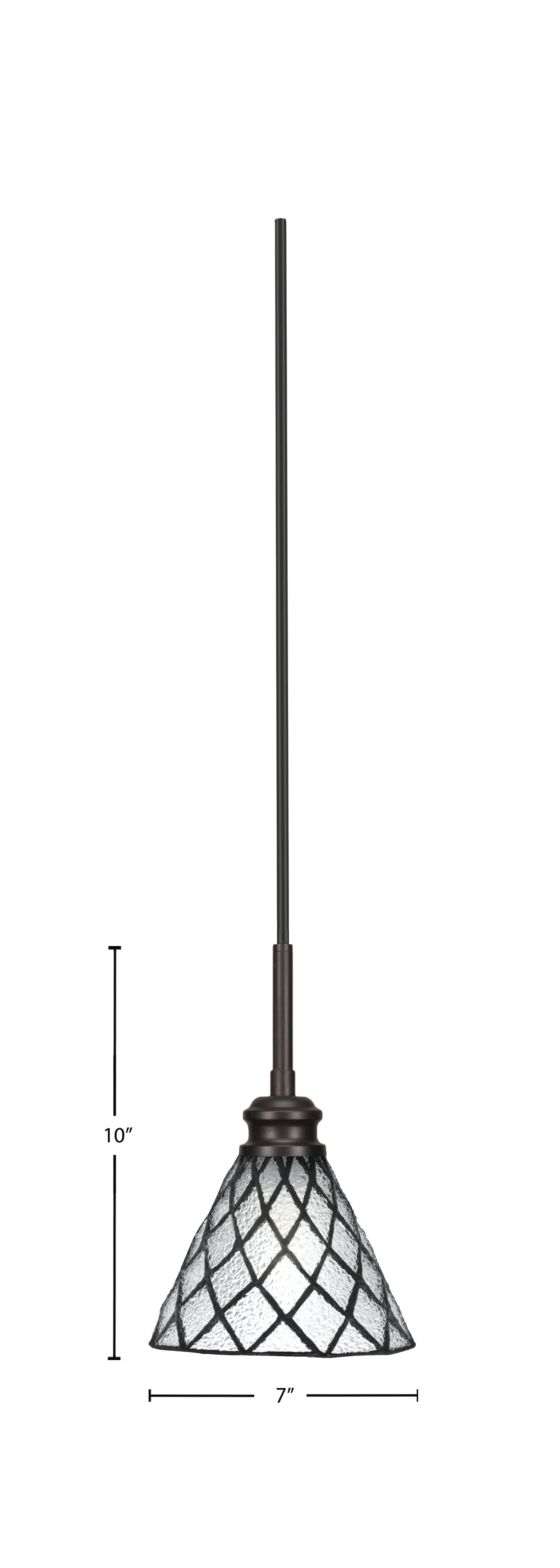 Edge One Light Mini Pendant in Espresso with 7" Diamond Ice Art Glass Shade