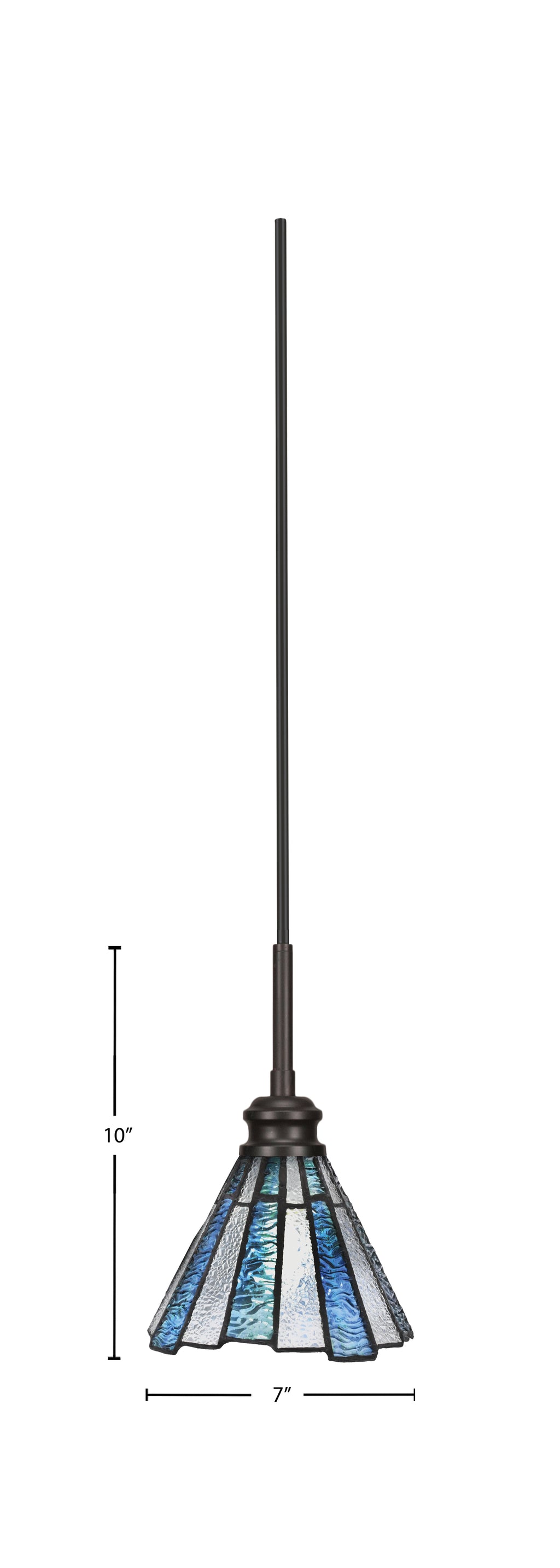 Edge One Light Mini Pendant in Espresso with 7" Sea Ice Art Glass Shade