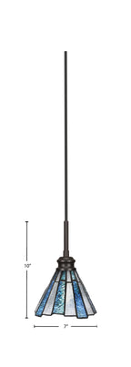 Edge One Light Mini Pendant in Espresso with 7" Sea Ice Art Glass Shade