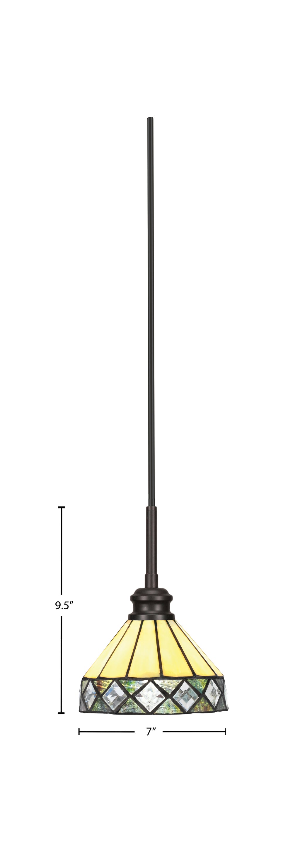 Edge One Light Mini Pendant in Espresso with 7" Diamond Peak Art Glass Shade