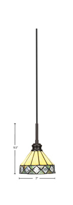 Edge One Light Mini Pendant in Espresso with 7" Diamond Peak Art Glass Shade