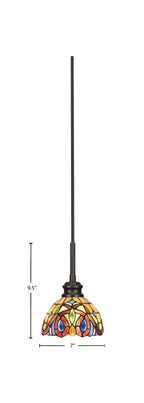 Edge One Light Mini Pendant in Espresso with 7" Lynx Art Glass Shade