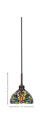Edge One Light Mini Pendant in Espresso with 7" Kaleidoscope Art Glass Shade