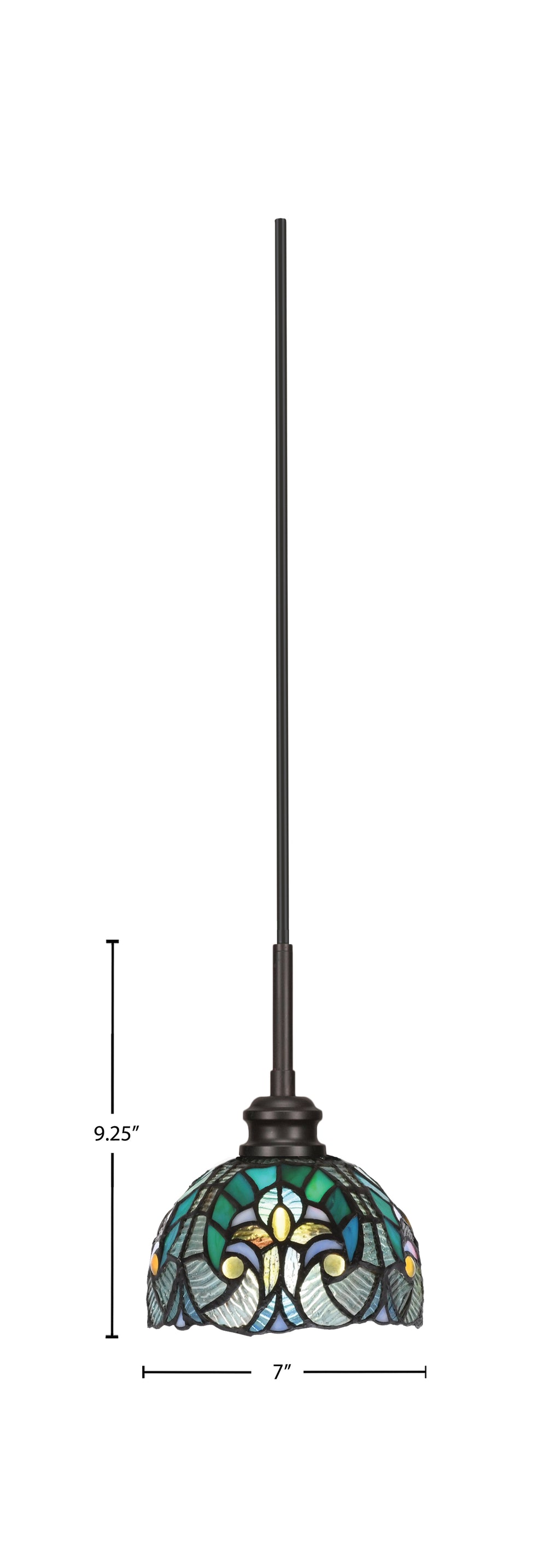 Edge One Light Mini Pendant in Espresso with 7" Turquoise Cypress Art Glass Shade