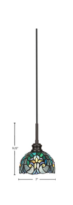 Edge One Light Mini Pendant in Espresso with 7" Turquoise Cypress Art Glass Shade