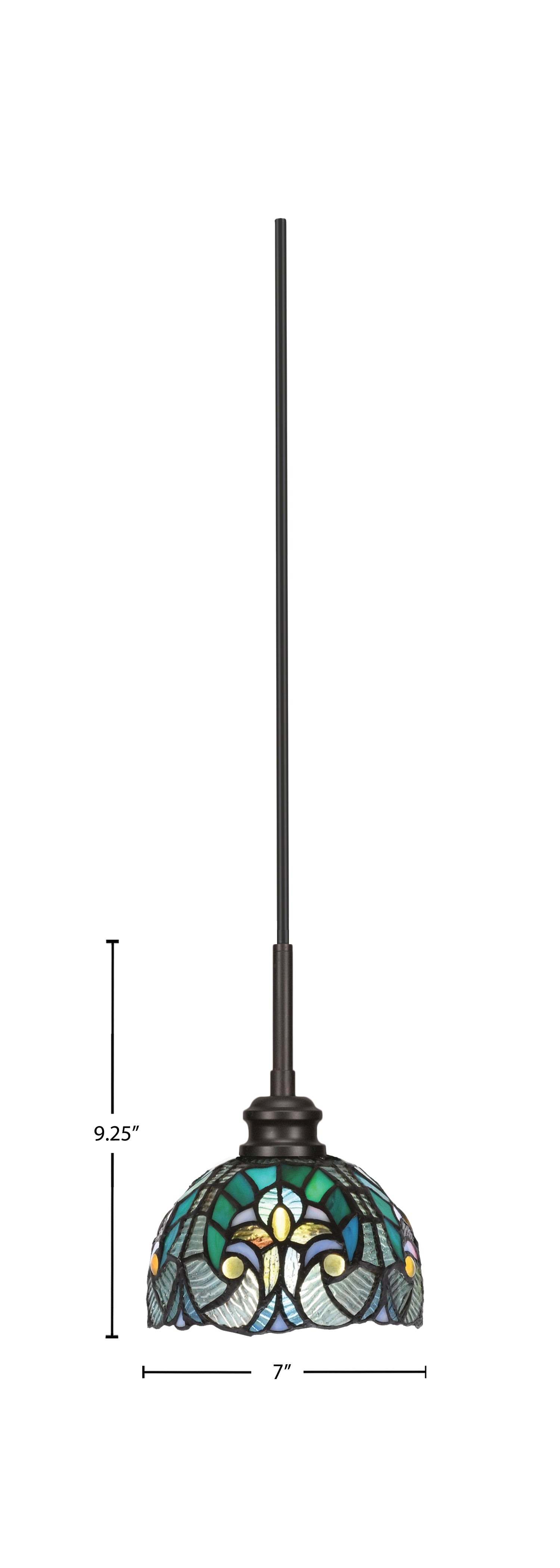 Edge One Light Mini Pendant in Espresso with 7" Turquoise Cypress Art Glass Shade