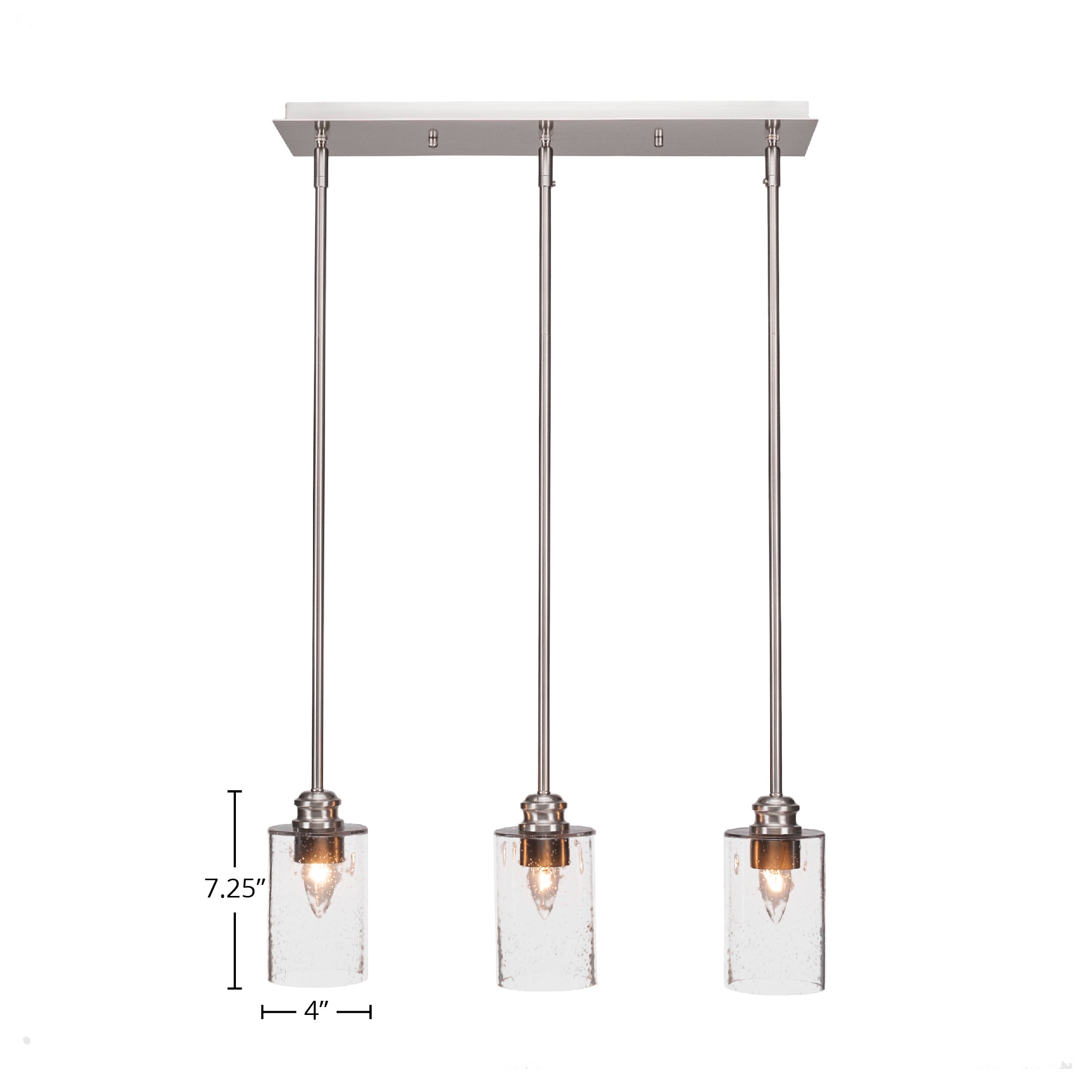 Edge Three Light Linear Pendalier in Brushed Nickel with 4" Clear Bubble Shade