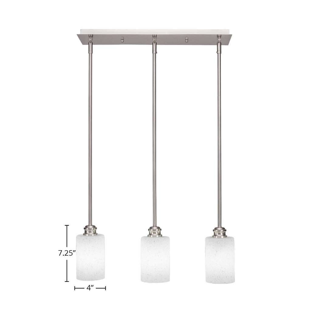 Edge Three Light Linear Pendalier in Brushed Nickel with 4" White Muslin Shade