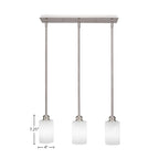 Edge Three Light Linear Pendalier in Brushed Nickel with 4" White Muslin Shade