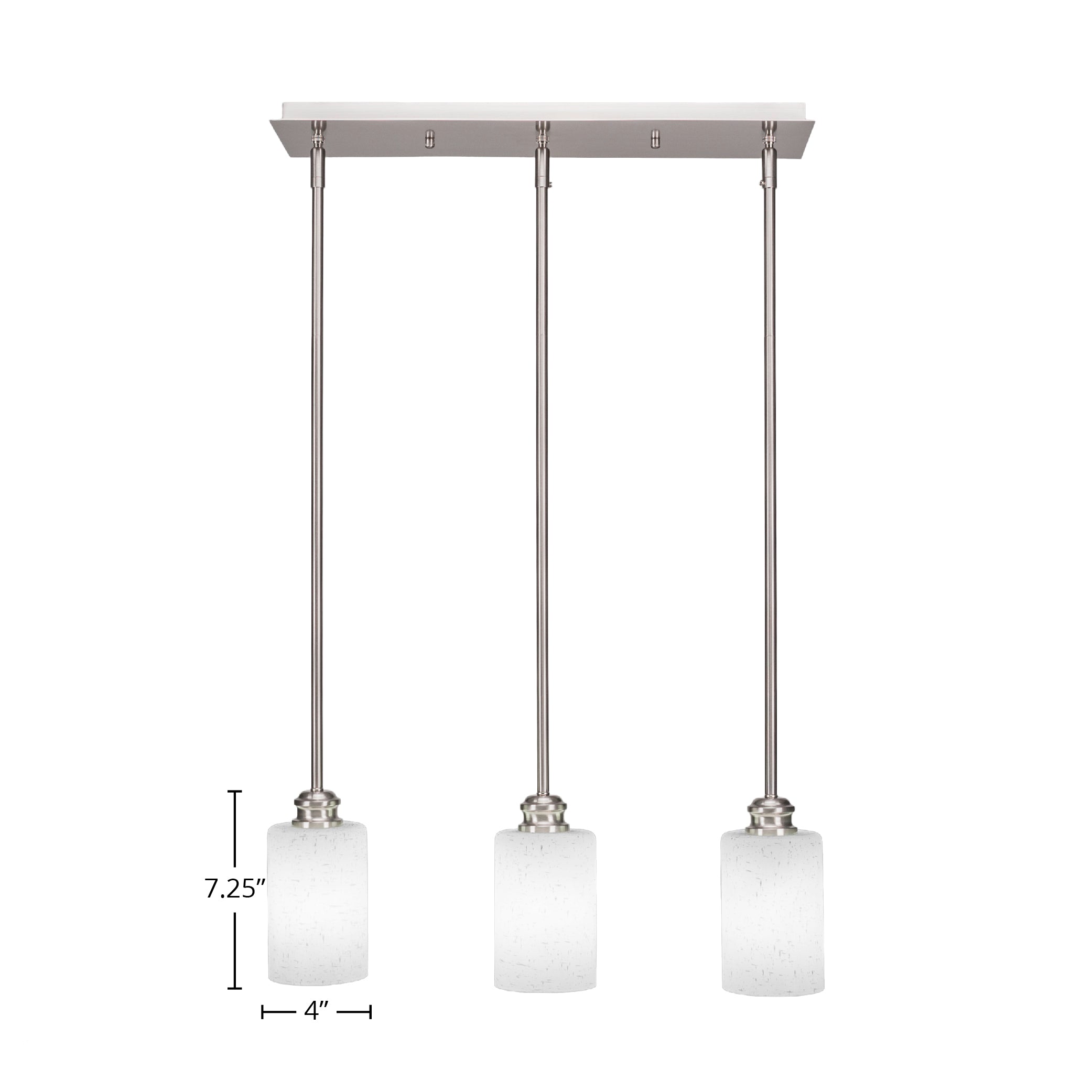 Edge Three Light Linear Pendalier in Brushed Nickel with 4" White Muslin Shade