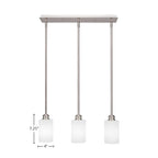 Edge Three Light Linear Pendalier in Brushed Nickel with 4" White Matrix Shade