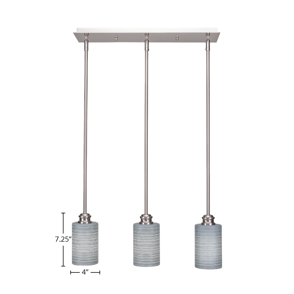 Edge Three Light Linear Pendalier in Brushed Nickel with 4" Gray Matrix Shade