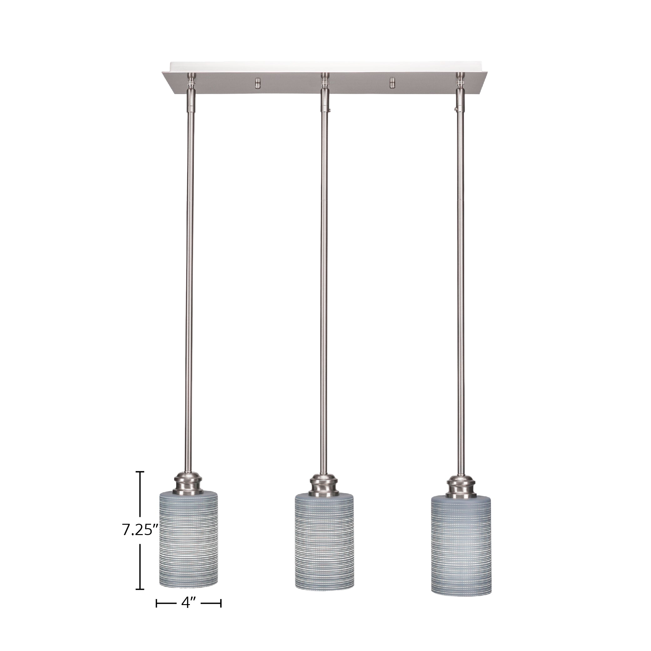 Edge Three Light Linear Pendalier in Brushed Nickel with 4" Gray Matrix Shade