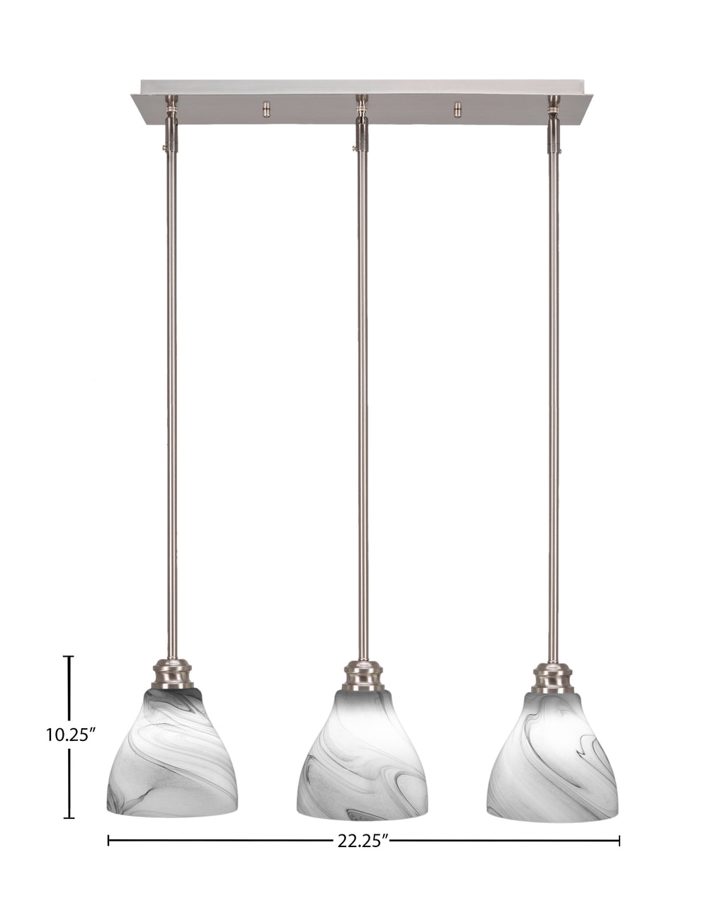 Edge Three Light Linear Pendalier in Brushed Nickel with 6.25" Onyx Swirl Shade