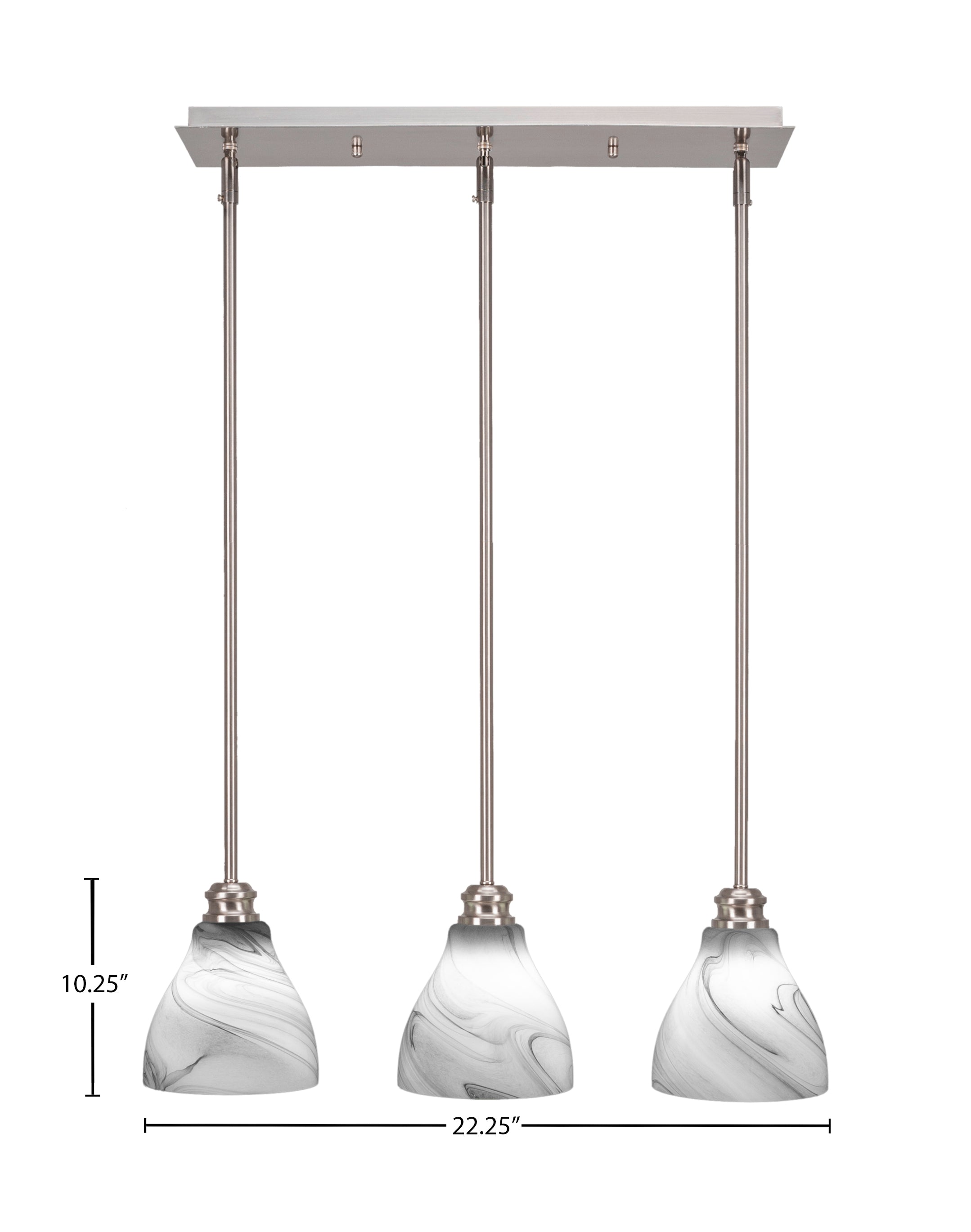 Edge Three Light Linear Pendalier in Brushed Nickel with 6.25" Onyx Swirl Shade