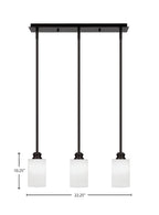 Edge Three Light Linear Pendalier in Espresso with 4" White Muslin Shade