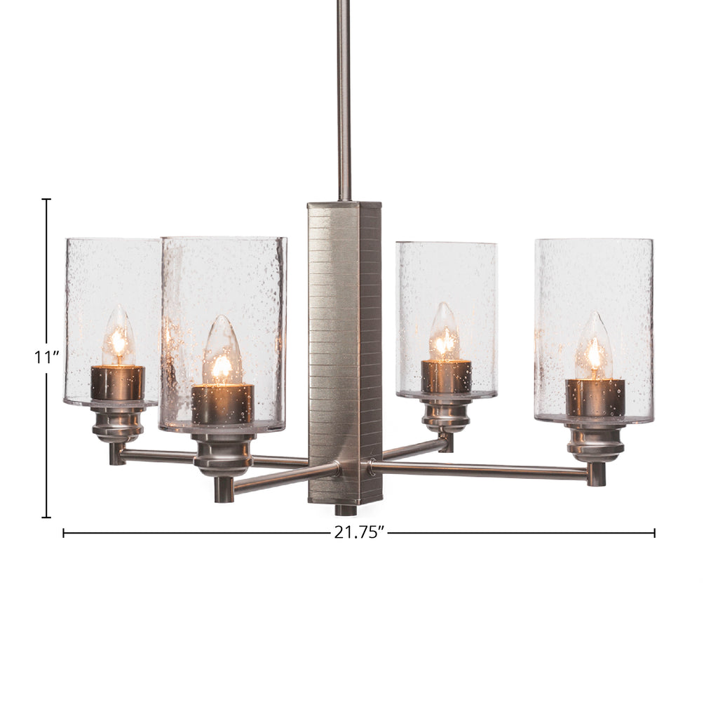 Edge Four Light Chandelier in Brushed Nickel with 4" Clear Bubble Shade
