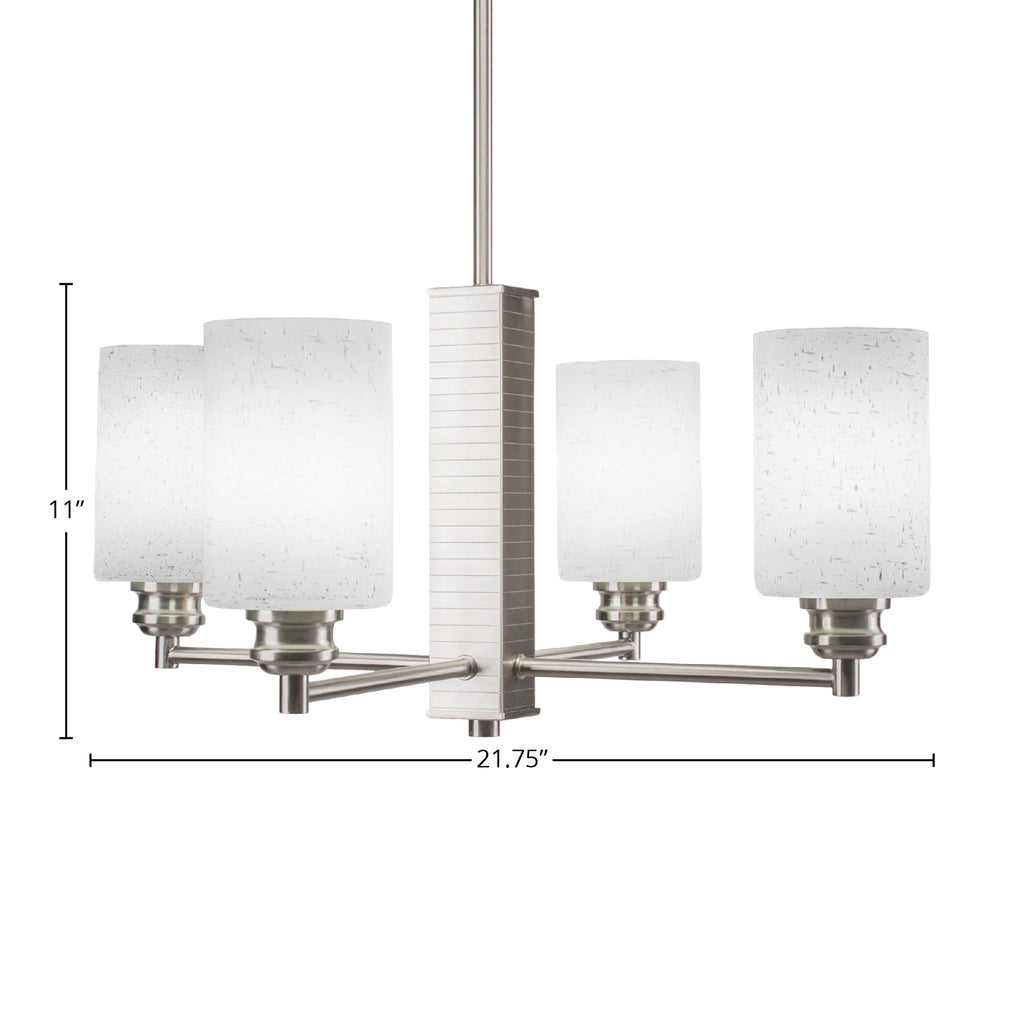 Edge Four Light Chandelier in Brushed Nickel with 4" White Muslin Shade