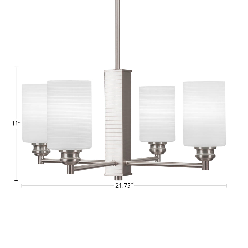 Edge Four Light Chandelier in Brushed Nickel with 4" White Matrix Shade
