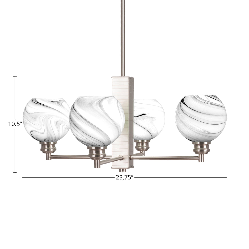 Edge Four Light Chandelier in Brushed Nickel with 5.75" Onyx Swirl Shade