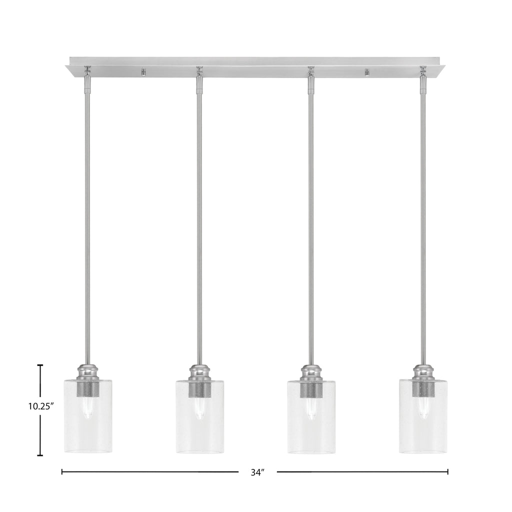 Edge Four Light Linear Pendalier in Brushed Nickel with 4" Clear Bubble Shade